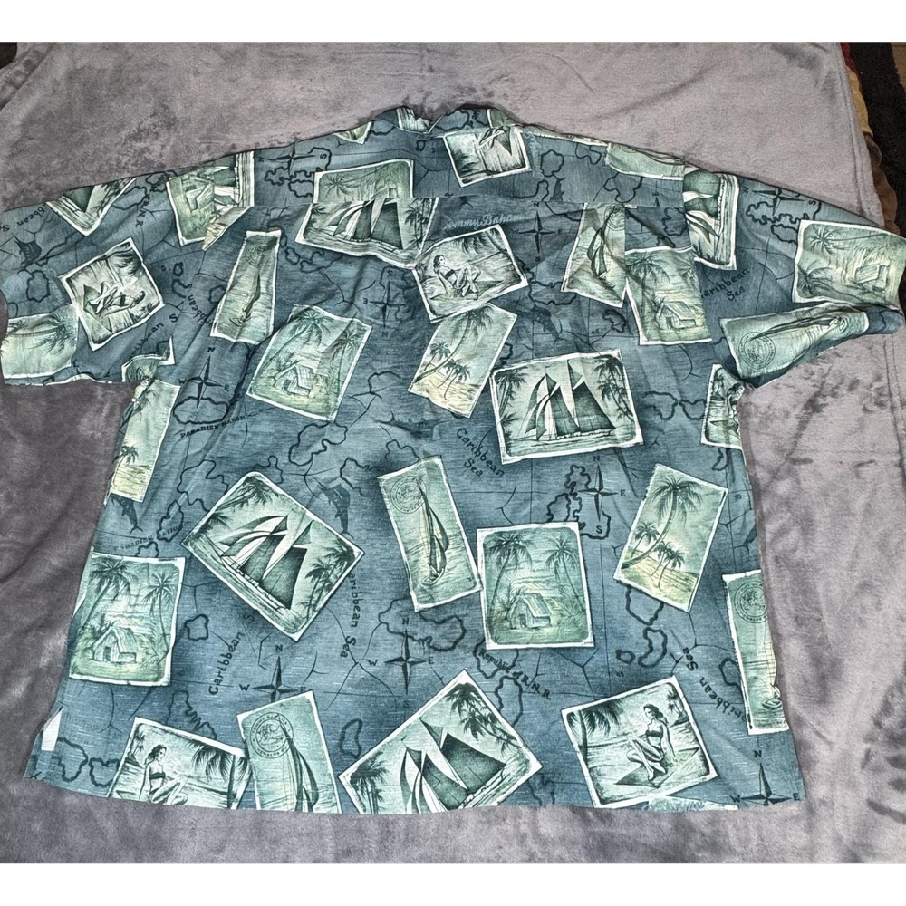 Tommy Bahama Shirt Mens 2XL Blue Silk Hawaiian Sailing Map Graphic Camp Aloha - Picture 5 of 9
